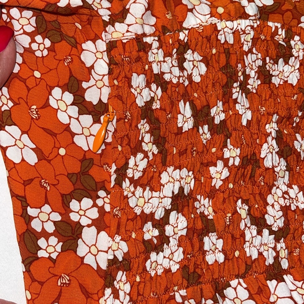 FAITHFULL THE BRAND Allegra Smocked Floral Mini Dress Orange White Size 10 - Picture 9 of 17
